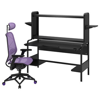 IKEA FREDDE / STYRSPEL Biurko gamingowe i krzesło, Czarny/fiolet