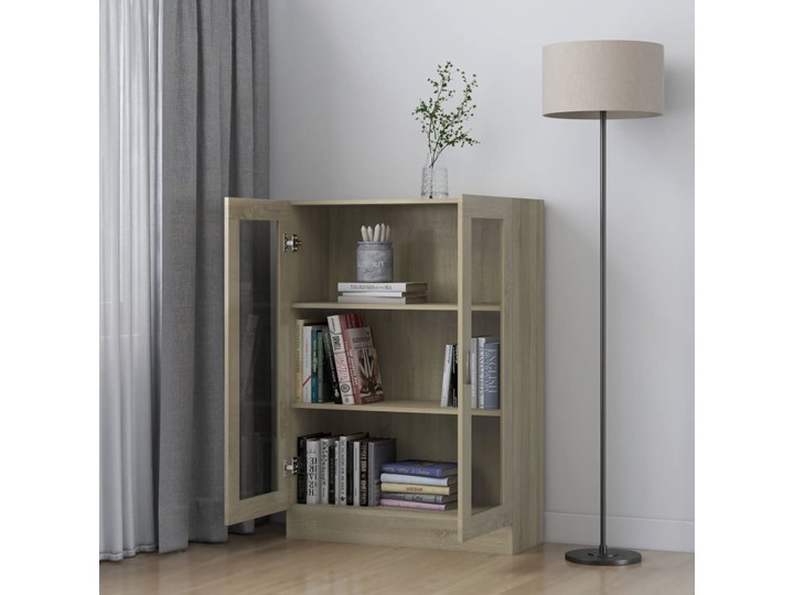 vidaXL Witryna, kolor dąb sonoma, 82,5x30,5x115 cm, płyta wiórowa Głębokość 31 cm Płyta meblowa Szkło Szerokość 83 cm Drewno Na książki Stojące Płyta MDF Płyta laminowana Styl Tradycyjny