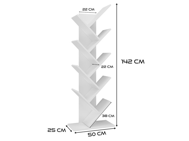 Biały nowoczesny regał - Hatori Wysokość 142 cm Szerokość 50 cm Płyta meblowa Drewno Płyta laminowana Pomieszczenie Salon Metal Płyta MDF Styl Skandynawski