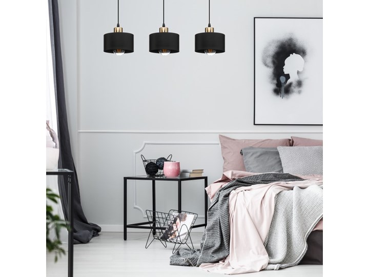 LAMPA SUFITOWA WISZĄCA POTRÓJNA CZARNO-ZŁOTA E27 Metal Lampa z kloszem Kolor Czarny
