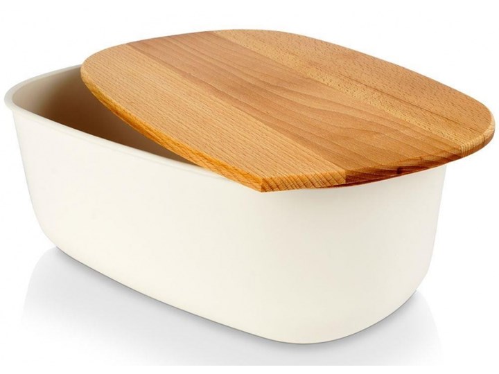 Chlebak pojemnik na pieczywo z drewnianą deską kremowy 39x23,5x15,5 cm kod: O-259178