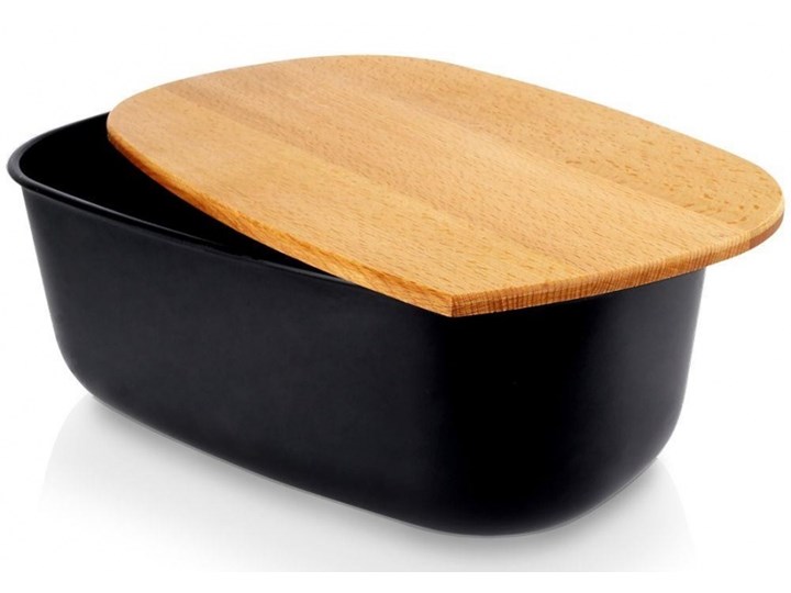 Chlebak pojemnik na pieczywo z drewnianą deską czarny 39x23,5x15,5 cm kod: O-259176
