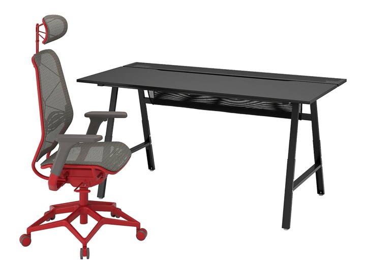 IKEA UTESPELARE / STYRSPEL Biurko gamingowe i krzesło, Czarny szary/czerwony