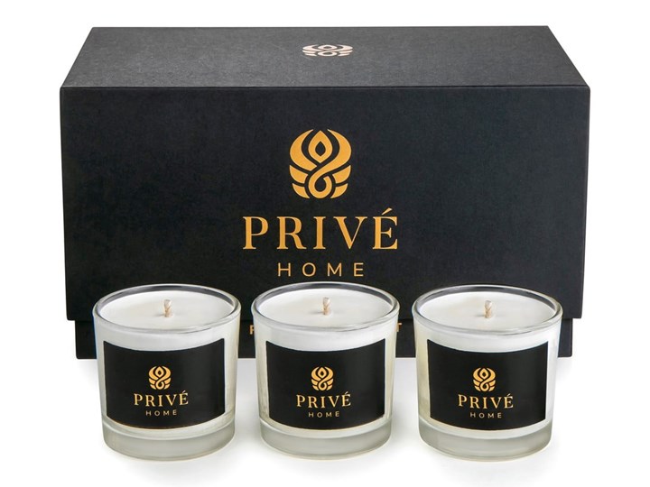 Zestaw 3 białych świec zapachowych Privé Home Delice d'Orient/Safran-Ambre Noir/Black Wood