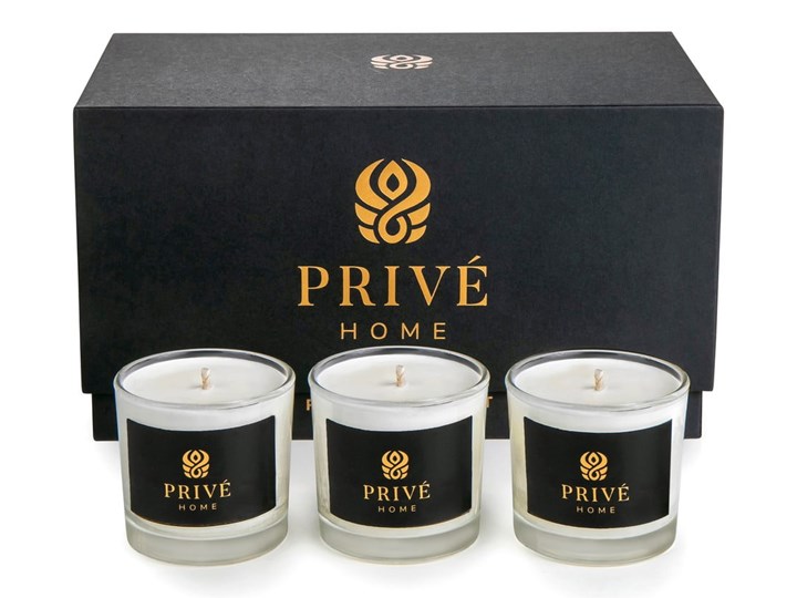 Zestaw 3 białych świec zapachowych Privé Home Delice d'Orient/Safran-Ambre Noir/Black Wood Drewno Świeca zapachowa Kolor Czarny