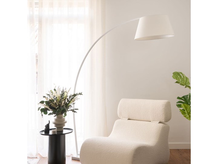 Lampa podłogowa biała 210 cm Lampa z abażurem Metal Lampa łukowa Tkanina Kategoria Lampy podłogowe