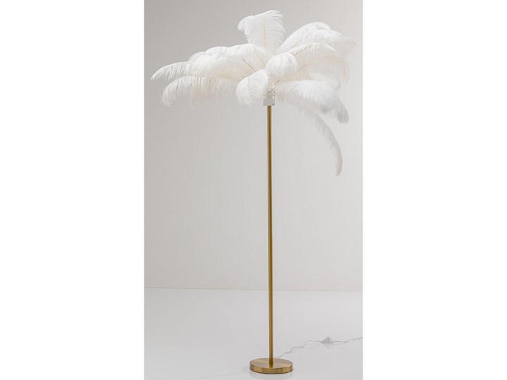 Lampa podłogowa palma biała strusie pióra 165 cm podstawa złota Mosiądz Metal Lampa dekoracyjna Kolor Biały Styl Glamour
