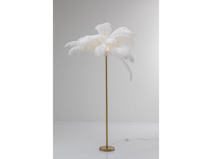 Lampa podłogowa palma biała strusie pióra 165 cm podstawa złota Styl Glamour Mosiądz Metal Lampa dekoracyjna Kolor Biały