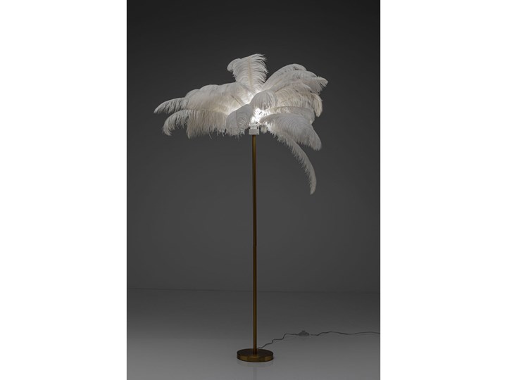 Lampa podłogowa palma biała strusie pióra 165 cm podstawa złota Mosiądz Metal Lampa dekoracyjna Kolor Biały