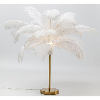 Lampa stołowa palma biała strusie pióra 60 cm podstawa złota