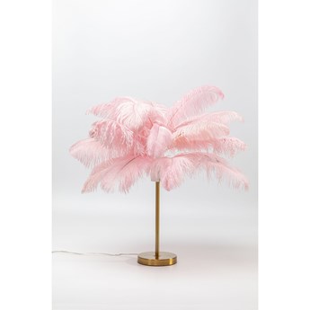 Lampa stołowa klosz różowy palma 60 cm podstawa złota