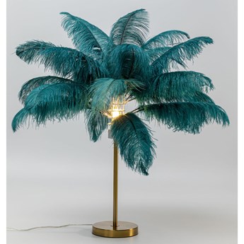 Lampa stołowa palma zielona strusie pióra 60 cm podstawa złota
