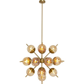 Lampa nad stół w kolorze złotym klosze szklane brązowe 83x83 cm