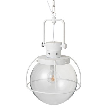 Lampa wisząca metalowa Ø40x180 cm biała - klosz szklany