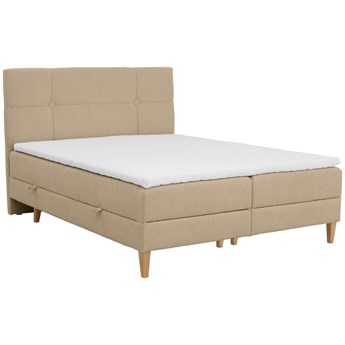 Łóżko z dwoma pojemnikami ciemnobeżowe nogi drewniane 140x200 cm