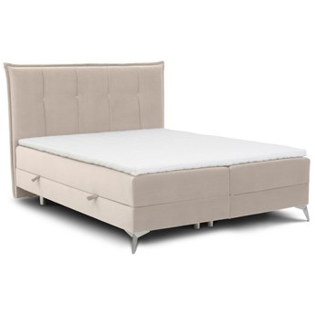 Łóżko z dwoma pojemnikami drewniane beżowe 200x200 cm