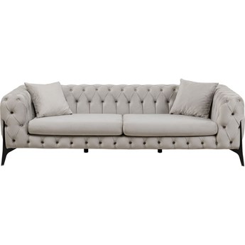 Sofa 3-osobowa welurowa pikowana beżowa glamour 240 cm nogi czarne