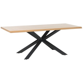 Stół naturalny fornirowany blat dąb czarne metalowe nogi 200x100 cm