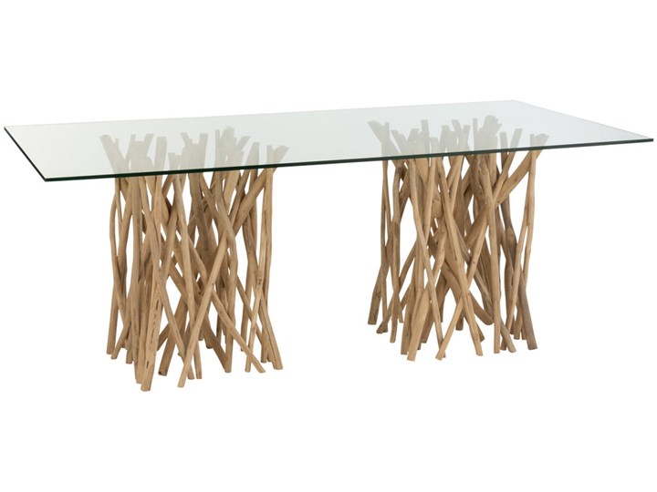 Stół transparentny szklany blat naturalne drewniane nogi teak 200x100 cm