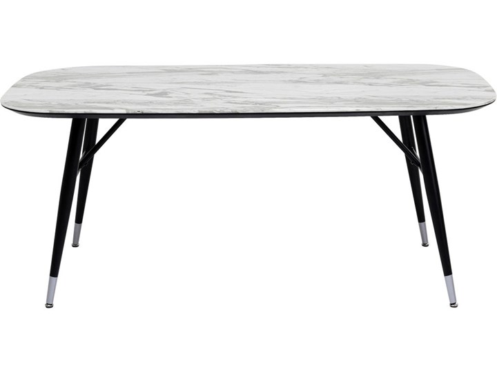 Stół szary blat z marmurowym wzorem czarne metalowe nogi 180x90 cm