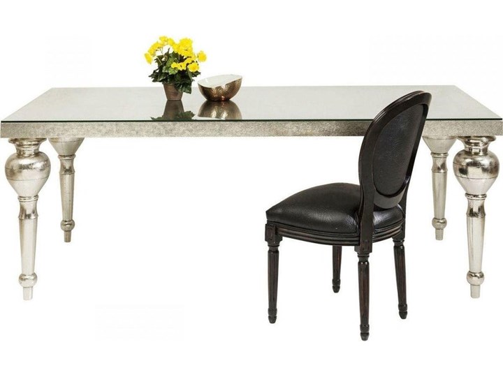 Stół srebrny nogi drewno mango 200x100 cm Szkło Płyta MDF Rozkładanie Metal Styl Vintage