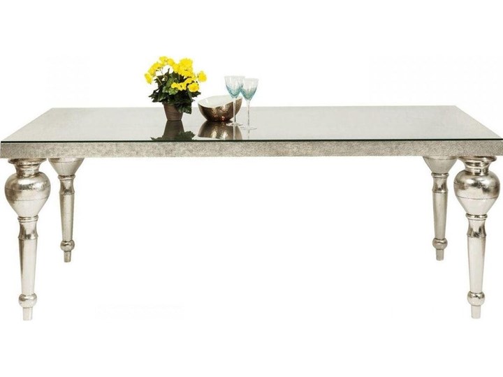 Stół srebrny nogi drewno mango 200x100 cm Szkło Pomieszczenie Stoły do jadalni Metal Płyta MDF Kategoria Stoły kuchenne