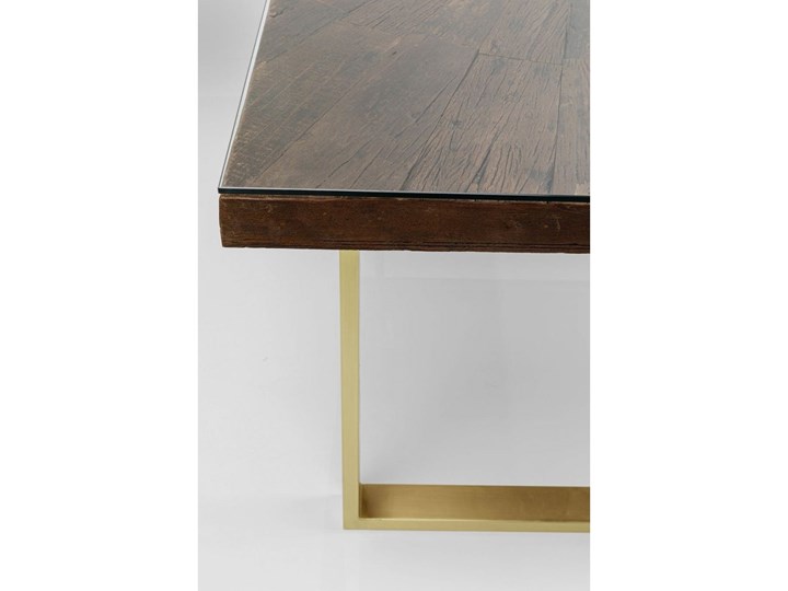 Stół brązowy drewniany recyklingowany blat mango złote metalowe nogi 180x90 cm Drewno Stal Szkło Kształt blatu Prostokątny