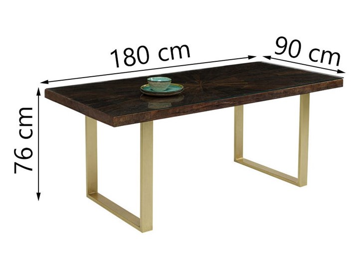 Stół brązowy drewniany recyklingowany blat mango złote metalowe nogi 180x90 cm Pomieszczenie Stoły do kuchni Szkło Stal Drewno Kategoria Stoły kuchenne
