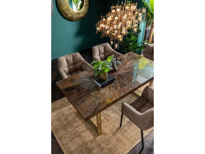 Stół brązowy drewniany recyklingowany blat mango złote metalowe nogi 180x90 cm Szkło Drewno Stal Pomieszczenie Stoły do jadalni