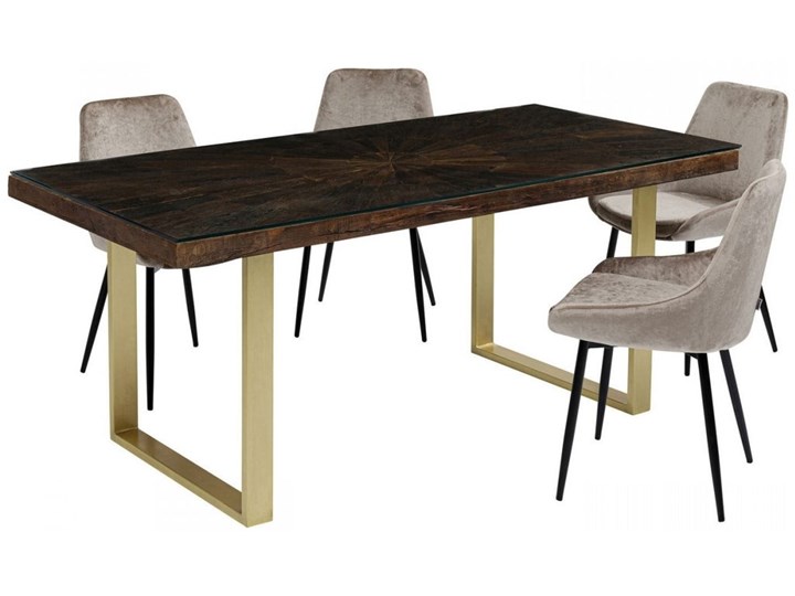 Stół brązowy drewniany recyklingowany blat mango złote metalowe nogi 180x90 cm Stal Szkło Drewno Kształt blatu Prostokątny Pomieszczenie Stoły do jadalni