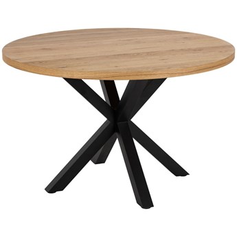 Stół naturalny fornirowany blat czarne metalowe nogi Ø120x76 cm