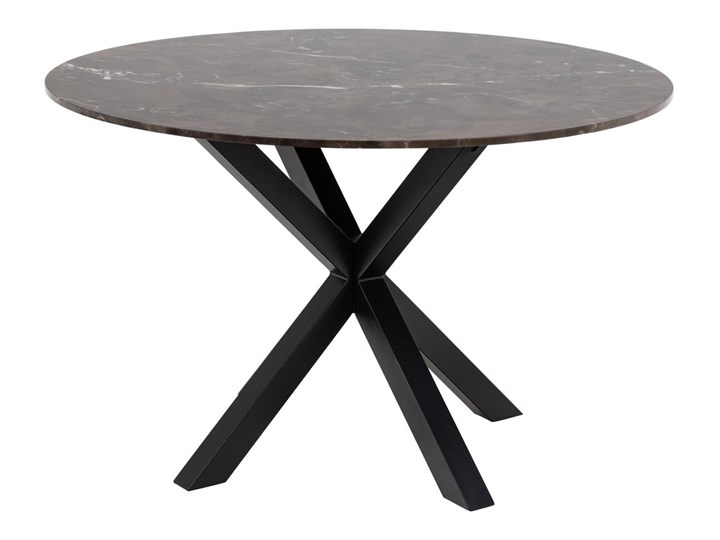 Stół okrągły brązowy marmurowy blat czarne metalowe nogi Ø120 cm