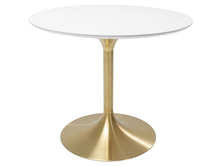 Stół okrągły biały blat złota metalowa noga Ø90x76 cm Stal Płyta MDF Pomieszczenie Stoły do jadalni