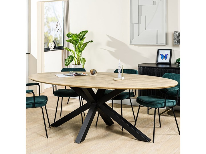 Stół owalny bielony MDF nogi stalowe czarne 230x110 cm Płyta MDF Kolor Beżowy Drewno Długość(n) 230 cm