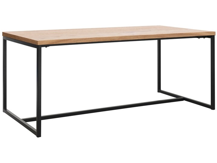 Stół naturalny fornirowany blat dąb czarne metalowe nogi 180x90 cm