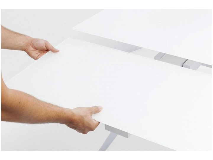 Stół rozkładany biały szklany blat metalowe nogi 160-240x90 cm Szkło Ceramika Kategoria Stoły kuchenne Stal Rozkładanie Rozkładane