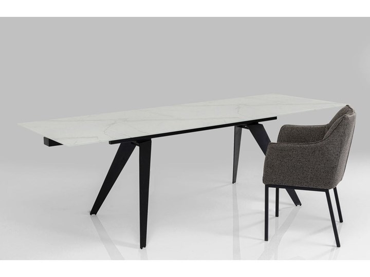 Stół rozkładany biały szklany blat z marmurowym wzorem czarne metalowe nogi 160-240x90 cm Stal Szkło Pomieszczenie Stoły do salonu