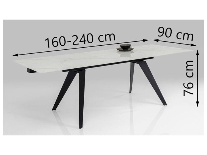 Stół rozkładany biały szklany blat z marmurowym wzorem czarne metalowe nogi 160-240x90 cm Szkło Średnica Stal Kolor Czarny