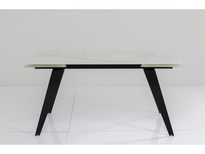 Stół rozkładany biały szklany blat z marmurowym wzorem czarne metalowe nogi 160-240x90 cm Szkło Stal Kształt blatu Prostokątny