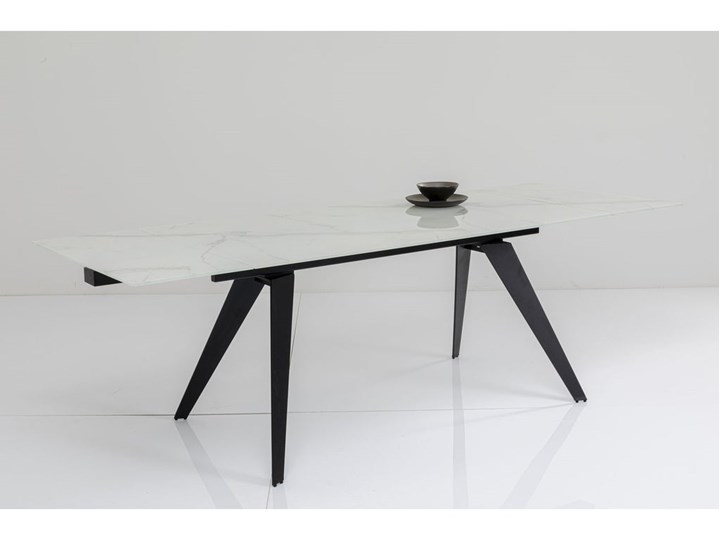 Stół rozkładany biały szklany blat z marmurowym wzorem czarne metalowe nogi 160-240x90 cm Szkło Stal Rozkładanie Rozkładane