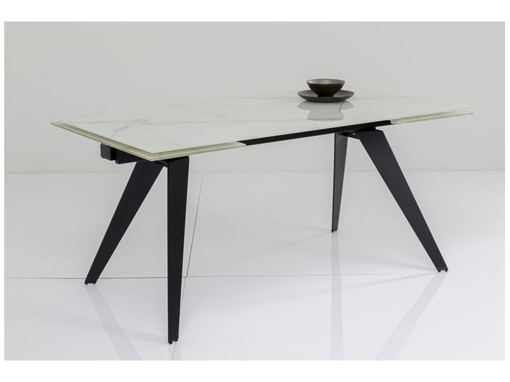Stół rozkładany biały szklany blat z marmurowym wzorem czarne metalowe nogi 160-240x90 cm Szkło Stal Kształt blatu Prostokątny Kolor Czarny
