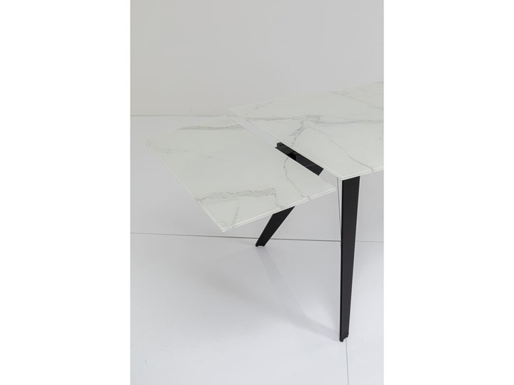 Stół rozkładany biały szklany blat z marmurowym wzorem czarne metalowe nogi 160-240x90 cm Stal Szkło Styl Nowoczesny