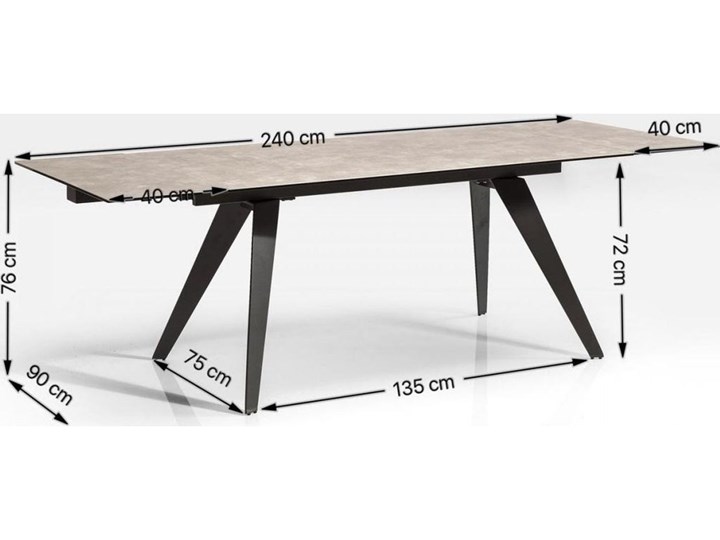 Stół rozkładany szary szklany blat czarne metalowe nogi 160-240x90 cm Ceramika Długość(n) 160 cm Stal Szkło Rozkładanie Rozkładane
