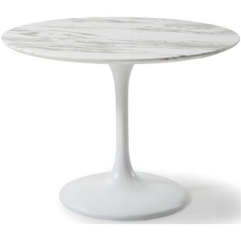 Stół na jednej białej nodze blat z marmurowym wzorem Ø110x76 cm