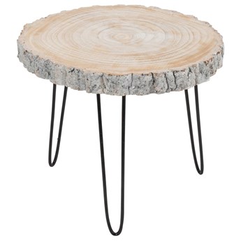 Stolik kawowy metalowy okrągły blat drewniany 47x42 cm