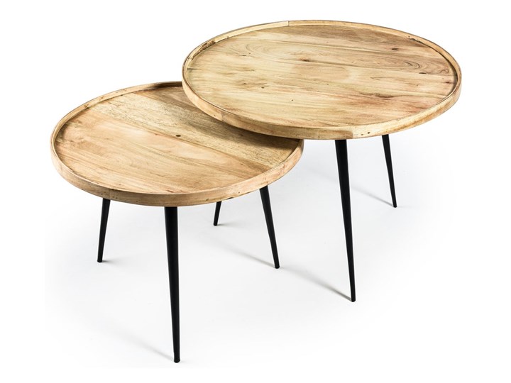 Zestaw dwóch stolików kawowych blaty z drewna akacjowego Wysokość 43 cm Zestaw stolików Kategoria Stoliki i ławy Drewno Średnica 60 cm