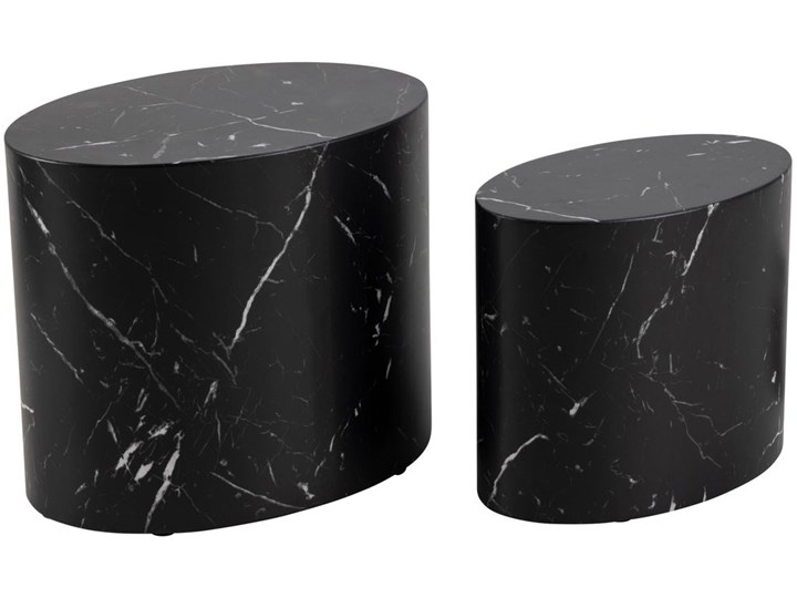 Zestaw dwóch stolików kawowych stylizowane na marmur owalne czarne Zestaw stolików Kolor Czarny