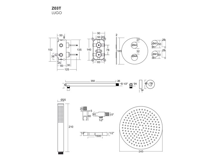 Prysznicowy zestaw podtynkowy Corsan Z03TCH chrom z termostatem Wyposażenie Z słuchawką Kategoria Zestawy prysznicowe
