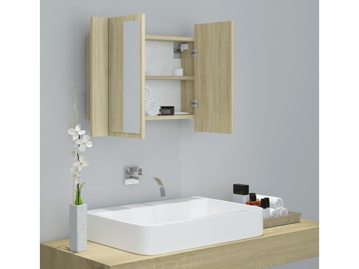 vidaXL Szafka łazienkowa z lustrem i LED, dąb sonoma, 60x12x45 cm Płyta MDF Wiszące Płyta stolarska Drewno Styl Nowoczesny Nad umywalkę Poziome Kategoria Szafki stojące