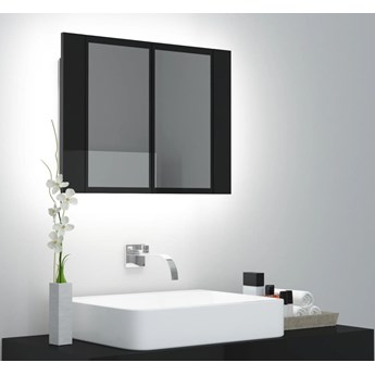 vidaXL Szafka łazienkowa z lustrem i LED, połysk, czarna, 60x12x45 cm